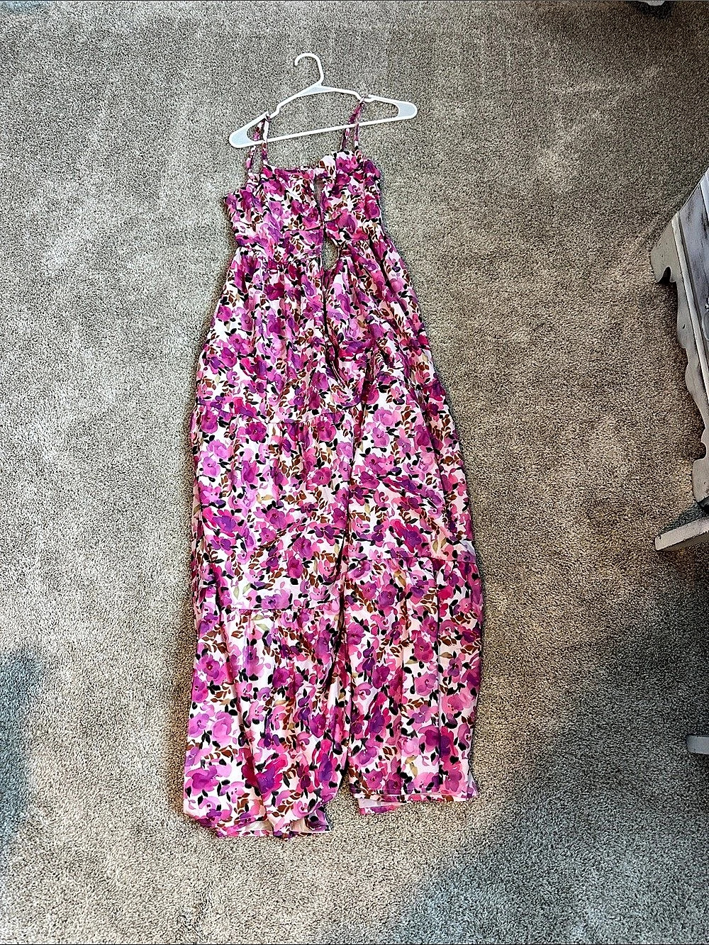 Floral Wide-Leg Jumpsuit in Pink & White